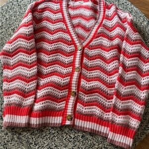 Maurices Red and White Chevron Cardigan Sweater